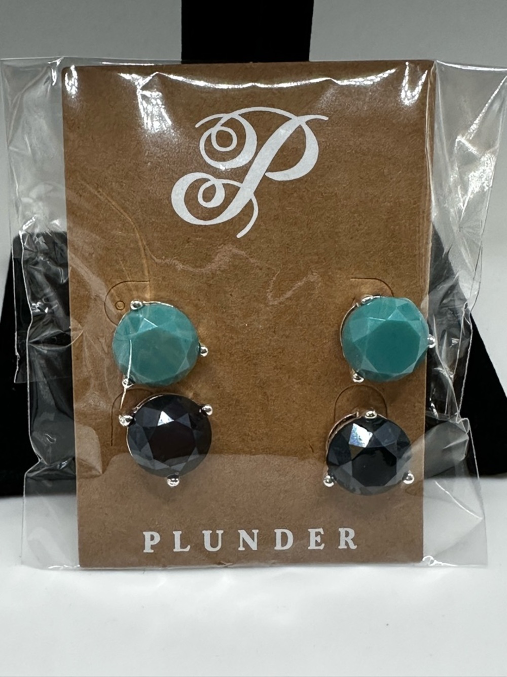 PLUNDER Blue And Green Set Large Pierced Silvertone Stud Earring
